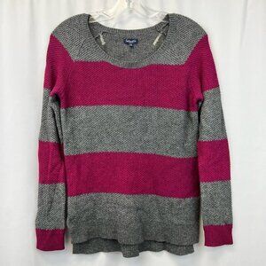 Splendid Womens Pullover Sweater Gray/Pink Striped Long Sleeve Round Neck XS